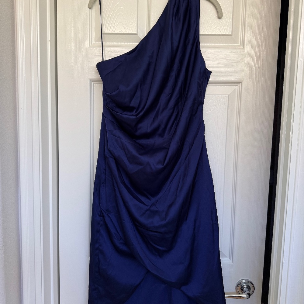 Elegant Royal Blue Satin One-Shoulder Cocktail Dress Size 10 (banana republic)